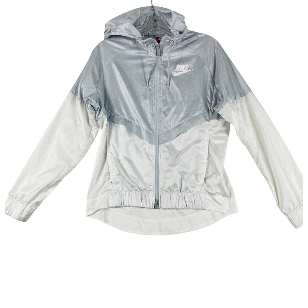 Nike Windbreaker‎ Jacket Women's Sz S Gray White Lightweight Rain Active Running